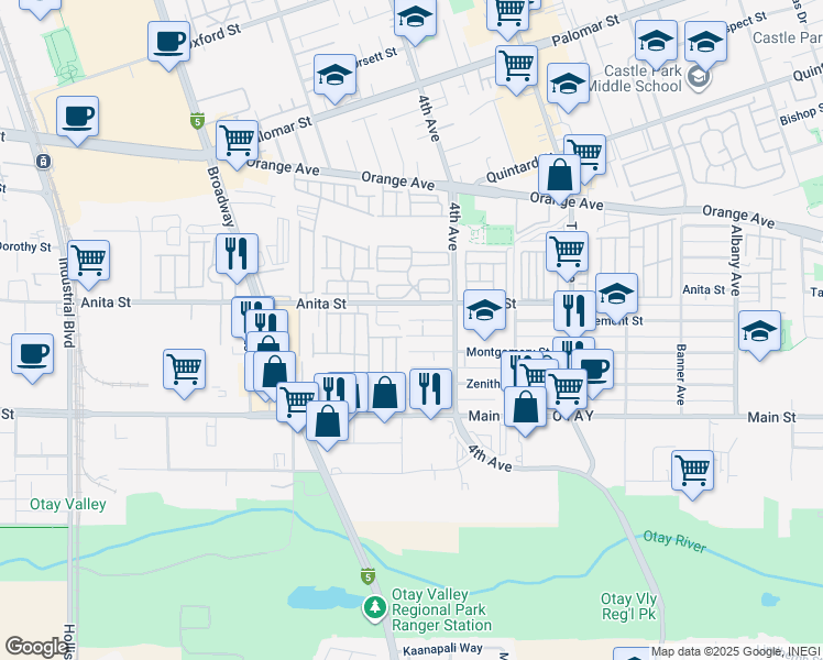 map of restaurants, bars, coffee shops, grocery stores, and more near 442 Tremont Street in Chula Vista