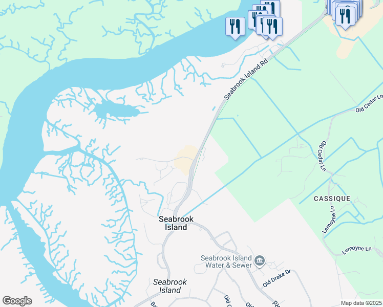 map of restaurants, bars, coffee shops, grocery stores, and more near 1001 Landfall Way in Seabrook Island