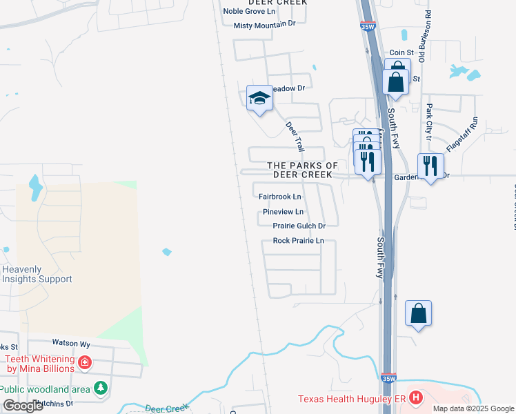 map of restaurants, bars, coffee shops, grocery stores, and more near 513 Fairbrook Lane in Fort Worth