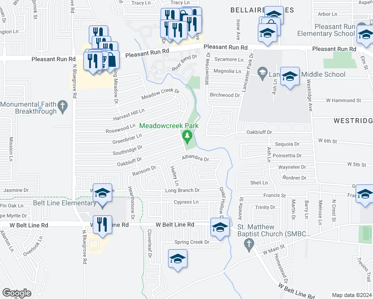 map of restaurants, bars, coffee shops, grocery stores, and more near 901 Meadow Creek Drive in Lancaster