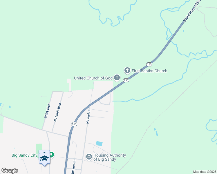 map of restaurants, bars, coffee shops, grocery stores, and more near 1001 North Tyler Street in Big Sandy