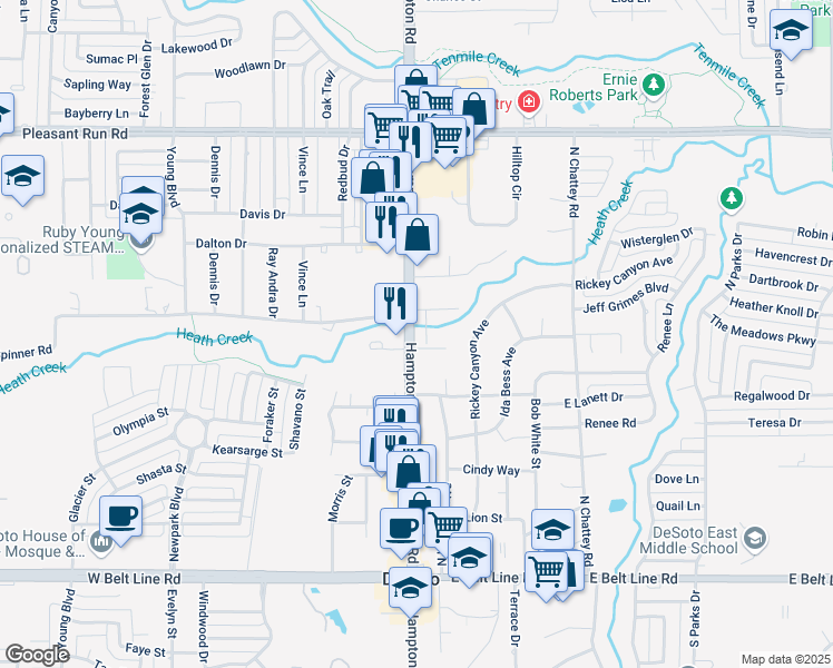 map of restaurants, bars, coffee shops, grocery stores, and more near 518 North Hampton Road in DeSoto