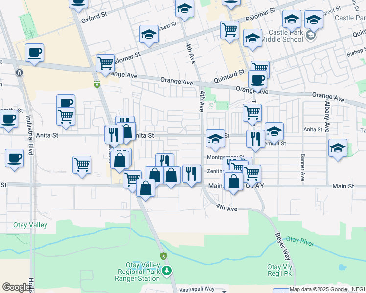 map of restaurants, bars, coffee shops, grocery stores, and more near 441 Tremont Street in Chula Vista