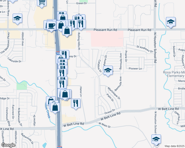 map of restaurants, bars, coffee shops, grocery stores, and more near 485 Rolling Hills Place in Lancaster