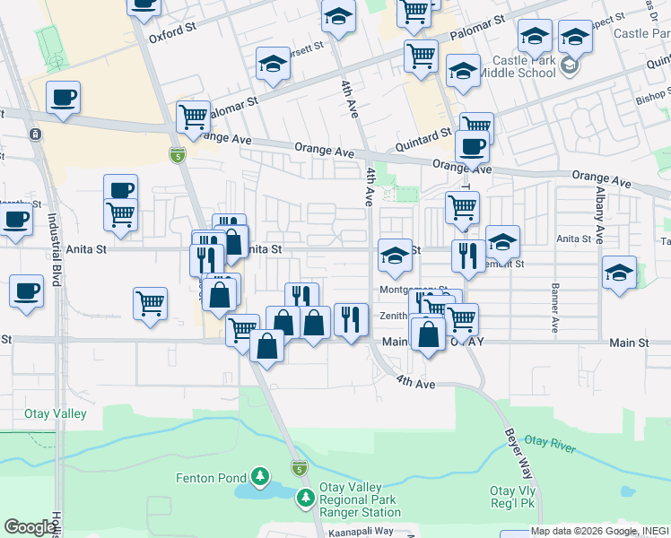 map of restaurants, bars, coffee shops, grocery stores, and more near 442 Tremont Street in Chula Vista