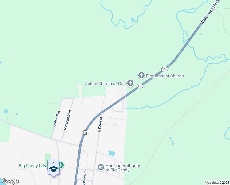 map of restaurants, bars, coffee shops, grocery stores, and more near 1001 North Tyler Street in Big Sandy