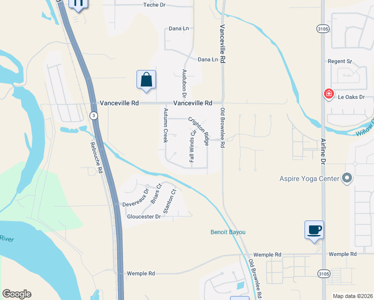 map of restaurants, bars, coffee shops, grocery stores, and more near 509 Fall Winds in Bossier City