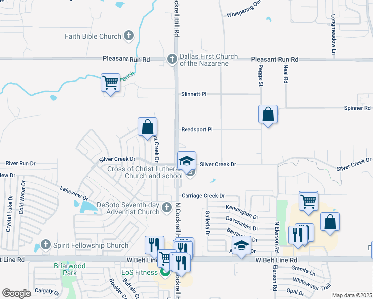 map of restaurants, bars, coffee shops, grocery stores, and more near 612 South Cockrell Hill Road in DeSoto