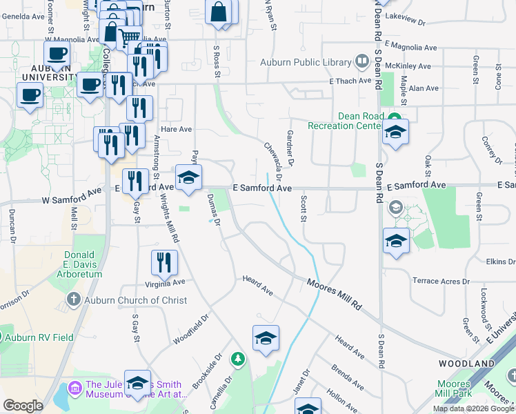 map of restaurants, bars, coffee shops, grocery stores, and more near 515 Godfrey Lane in Auburn