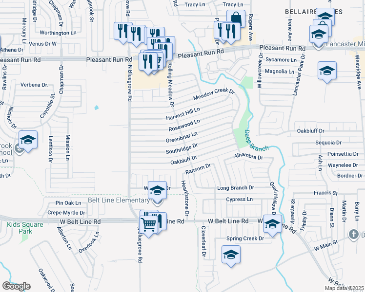 map of restaurants, bars, coffee shops, grocery stores, and more near 1229 Southridge Drive in Lancaster