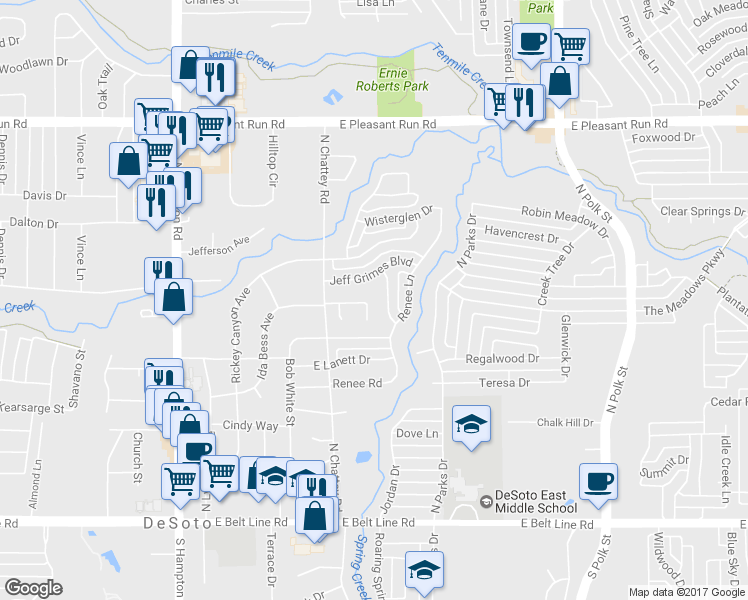 map of restaurants, bars, coffee shops, grocery stores, and more near 500 Hidden Meadow Court in DeSoto