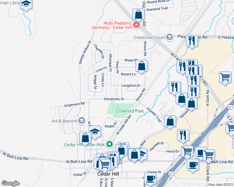 map of restaurants, bars, coffee shops, grocery stores, and more near 710 Monique Court in Cedar Hill
