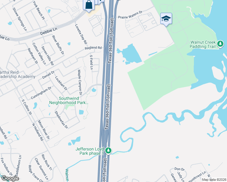 map of restaurants, bars, coffee shops, grocery stores, and more near 11752 Texas 360 in Grand Prairie