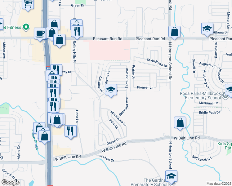 map of restaurants, bars, coffee shops, grocery stores, and more near 2826 Coral Drive in Lancaster