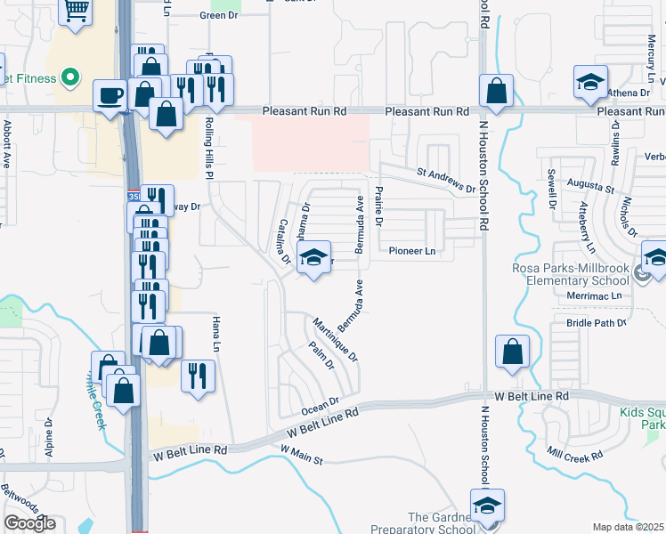 map of restaurants, bars, coffee shops, grocery stores, and more near 2826 Coral Drive in Lancaster