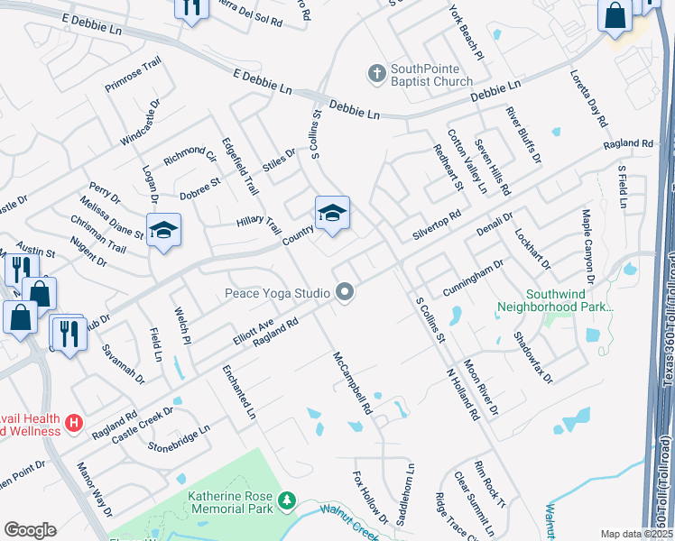 map of restaurants, bars, coffee shops, grocery stores, and more near 8401 Penny Belle Lane in Arlington