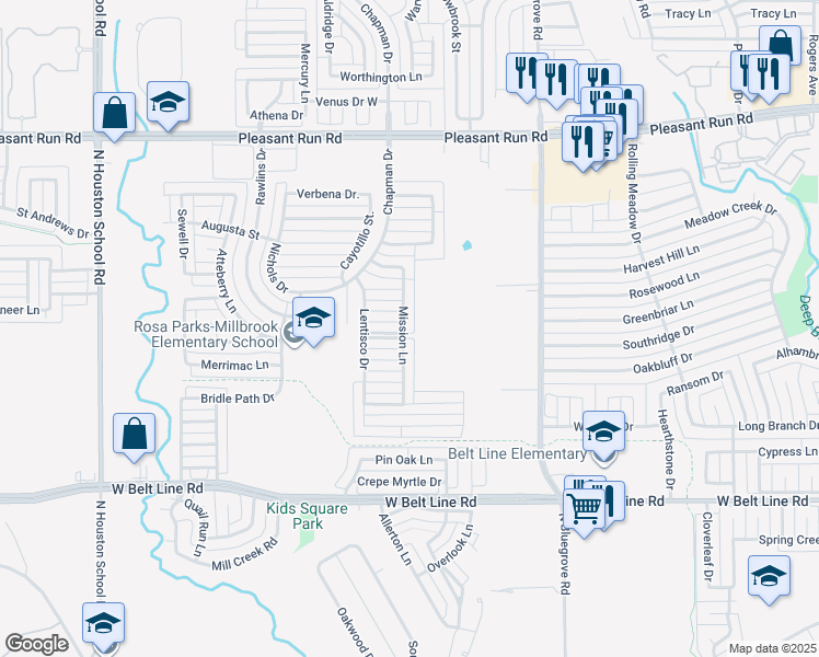 map of restaurants, bars, coffee shops, grocery stores, and more near 706 Mission Lane in Lancaster