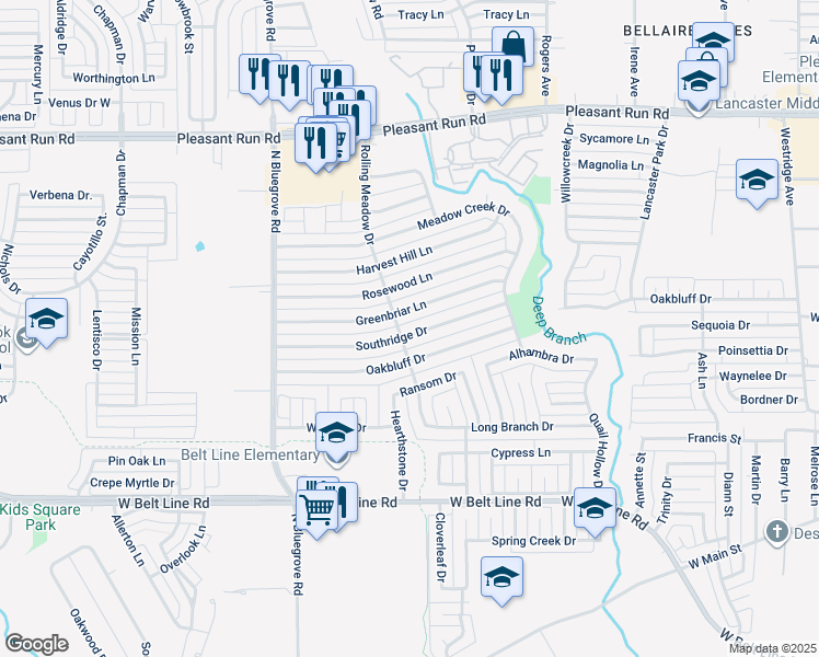 map of restaurants, bars, coffee shops, grocery stores, and more near 1229 Southridge Drive in Lancaster