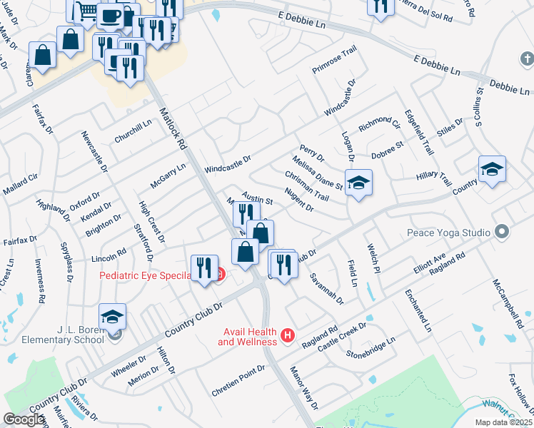 map of restaurants, bars, coffee shops, grocery stores, and more near 2009 Meera Lane in Mansfield