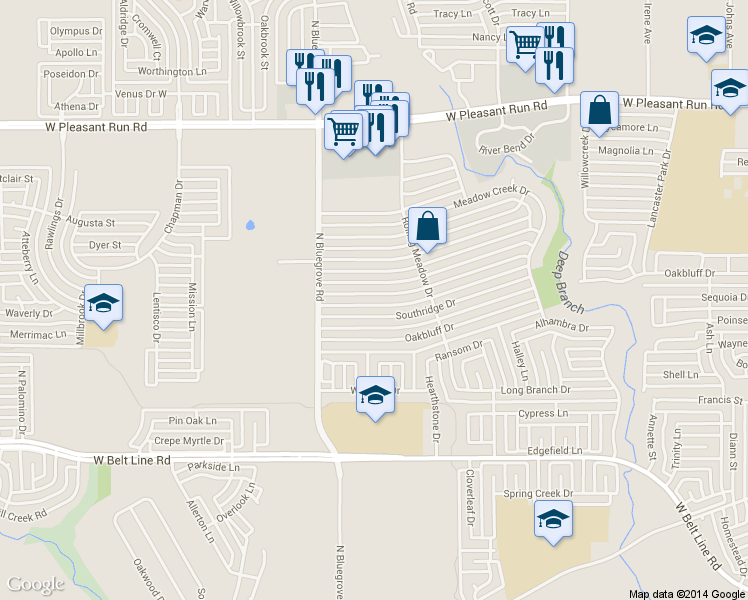 map of restaurants, bars, coffee shops, grocery stores, and more near 1342 Greenbriar Lane in Lancaster