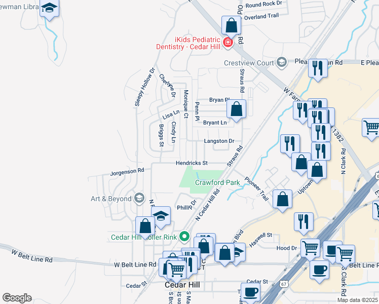 map of restaurants, bars, coffee shops, grocery stores, and more near 710 Monique Court in Cedar Hill