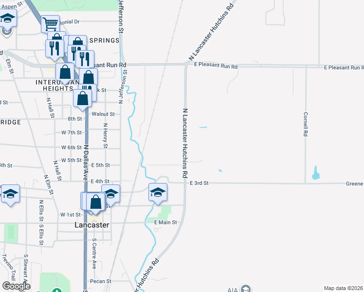 map of restaurants, bars, coffee shops, grocery stores, and more near 701 North Lancaster Hutchins Road in Lancaster