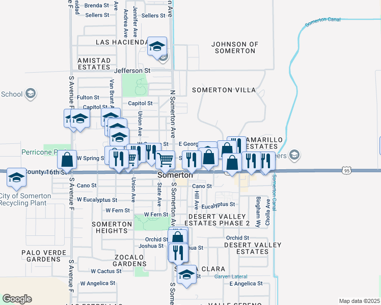 map of restaurants, bars, coffee shops, grocery stores, and more near 314 Musgrove Alley in Somerton