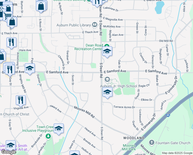 map of restaurants, bars, coffee shops, grocery stores, and more near 410 South Dean Road in Auburn