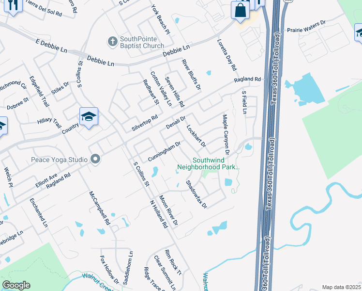 map of restaurants, bars, coffee shops, grocery stores, and more near 605 Cunningham Drive in Arlington