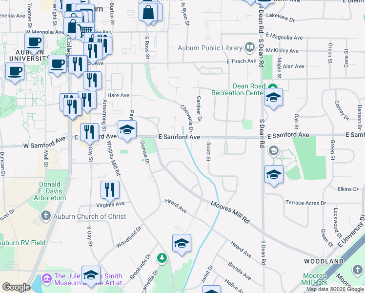 map of restaurants, bars, coffee shops, grocery stores, and more near 545 Godfrey Lane in Auburn