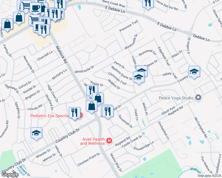 map of restaurants, bars, coffee shops, grocery stores, and more near 23 Zachary Court in Mansfield