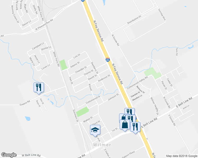 map of restaurants, bars, coffee shops, grocery stores, and more near 339 Anderson Street in Wilmer