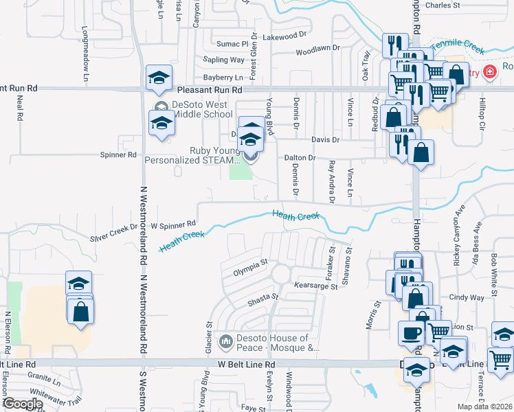 map of restaurants, bars, coffee shops, grocery stores, and more near 512 West Spinner Road in DeSoto
