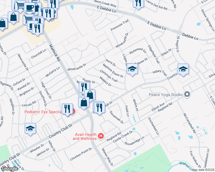 map of restaurants, bars, coffee shops, grocery stores, and more near 23 Zachary Court in Mansfield