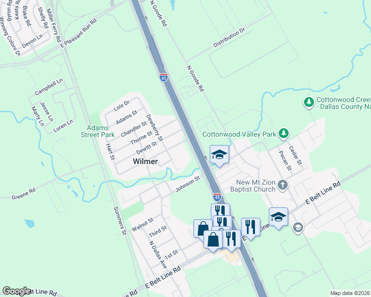 map of restaurants, bars, coffee shops, grocery stores, and more near in Wilmer