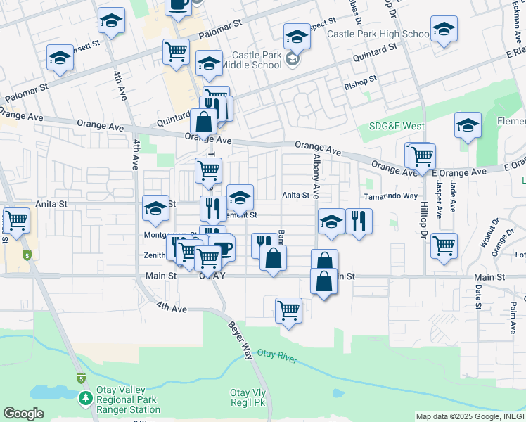 map of restaurants, bars, coffee shops, grocery stores, and more near 226 Tremont Street in Chula Vista