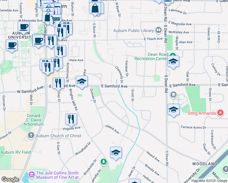map of restaurants, bars, coffee shops, grocery stores, and more near 545 Godfrey Lane in Auburn
