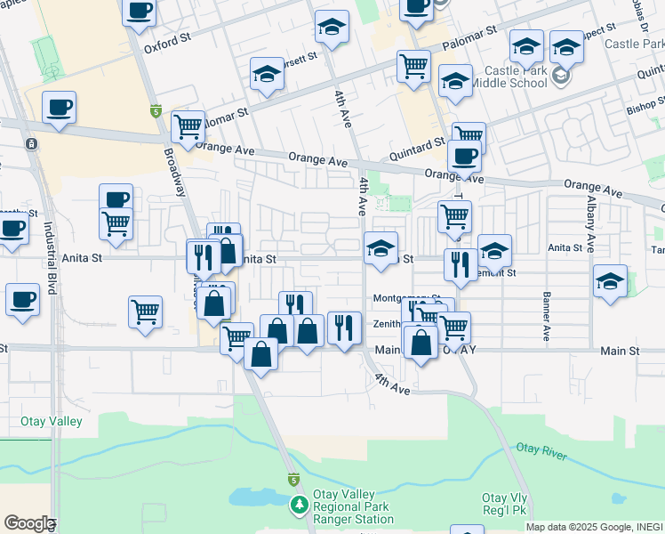 map of restaurants, bars, coffee shops, grocery stores, and more near 442 Tremont Street in Chula Vista