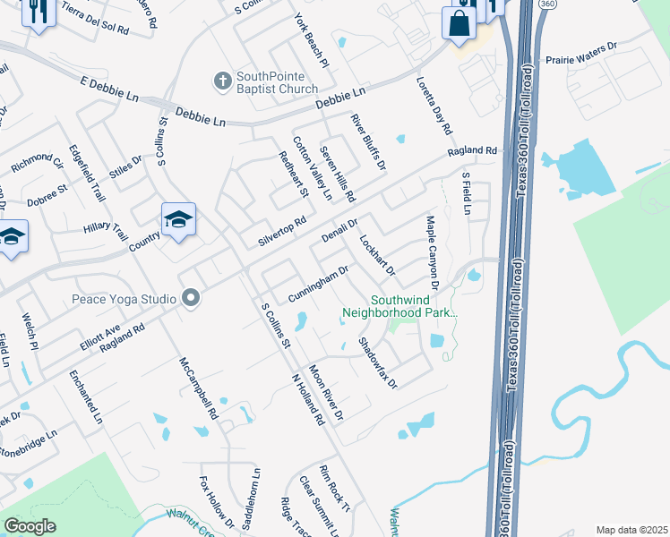 map of restaurants, bars, coffee shops, grocery stores, and more near 605 Cunningham Drive in Arlington