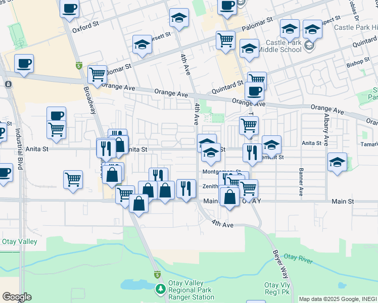 map of restaurants, bars, coffee shops, grocery stores, and more near 442 Tremont Street in Chula Vista