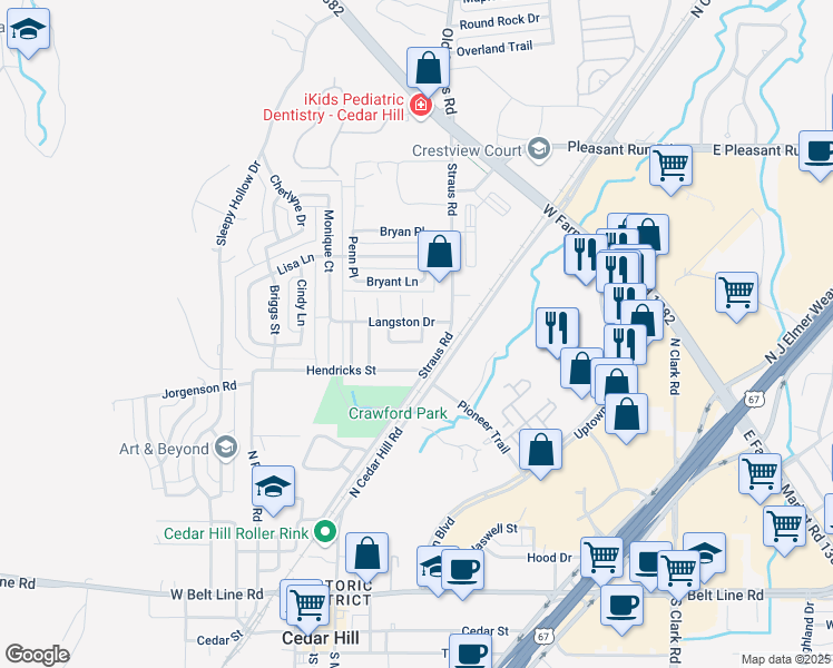 map of restaurants, bars, coffee shops, grocery stores, and more near 509 Majestic Park Lane in Cedar Hill