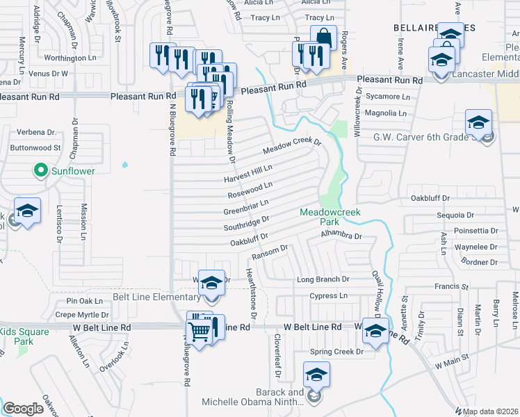 map of restaurants, bars, coffee shops, grocery stores, and more near 1229 Southridge Drive in Lancaster