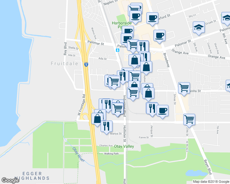 map of restaurants, bars, coffee shops, grocery stores, and more near 753 Anita St in Chula Vista