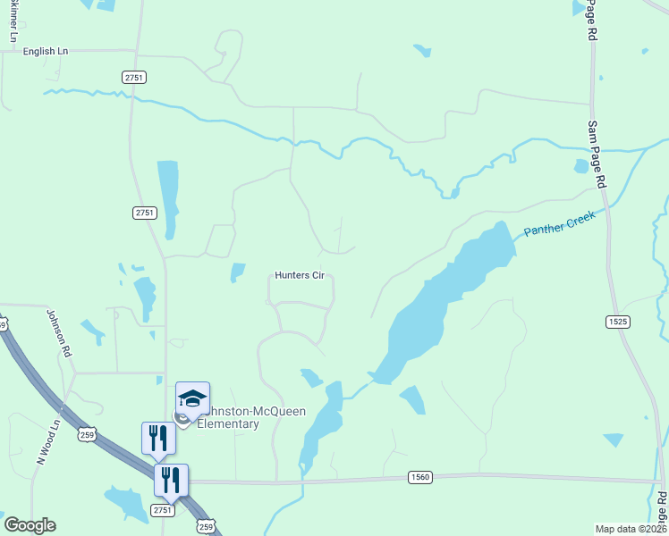 map of restaurants, bars, coffee shops, grocery stores, and more near 221 Hunters Circle in Longview
