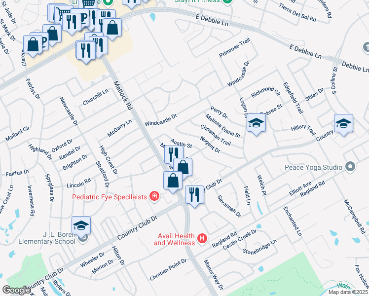 map of restaurants, bars, coffee shops, grocery stores, and more near 2009 Meera Lane in Mansfield