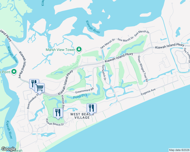map of restaurants, bars, coffee shops, grocery stores, and more near 38 Painted Bunting Lane in Johns Island