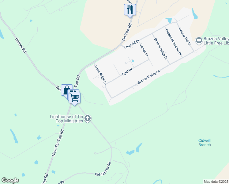 map of restaurants, bars, coffee shops, grocery stores, and more near 103 Brazos Valley Lane in Weatherford