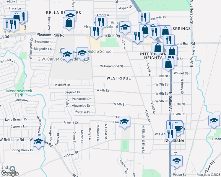 map of restaurants, bars, coffee shops, grocery stores, and more near 577 West 6th Street in Lancaster