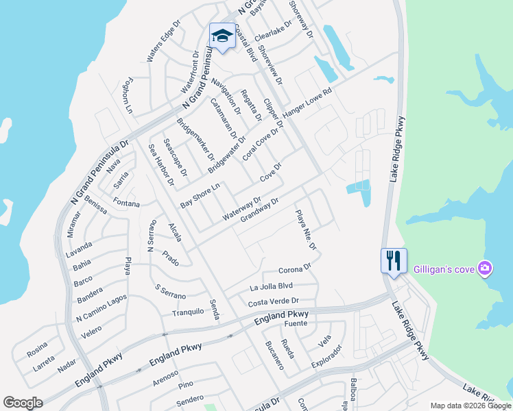 map of restaurants, bars, coffee shops, grocery stores, and more near 2707 Waterway Drive in Grand Prairie