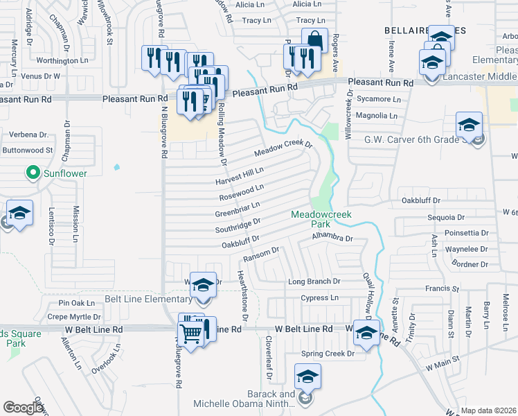 map of restaurants, bars, coffee shops, grocery stores, and more near 1229 Southridge Drive in Lancaster